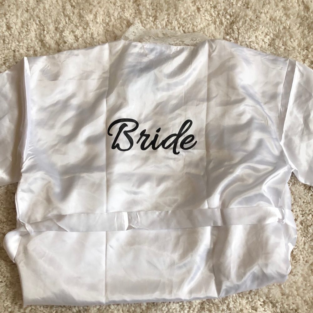 Lace-trimmed silky satin bridal robe